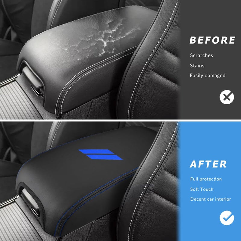 INTGET Car Center Console Cover for 2022 2021 Dodge Charger Accessories 2020 2019 2018 2017 2016 2015 Leather Armrest Cover Console Lid Protector Cushion Pad (Dark Blue Stitches  Leather) - Image 2